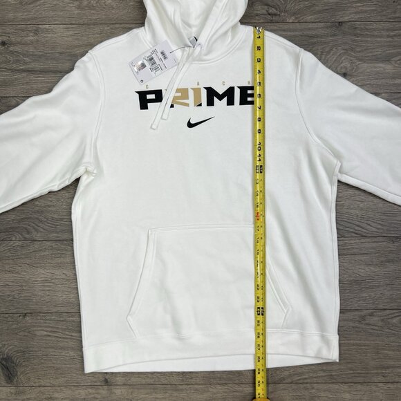 Nike Fleece Hoodie Size Large Mens White Black Coach Prime Club Pullover - Picture 3 of 8